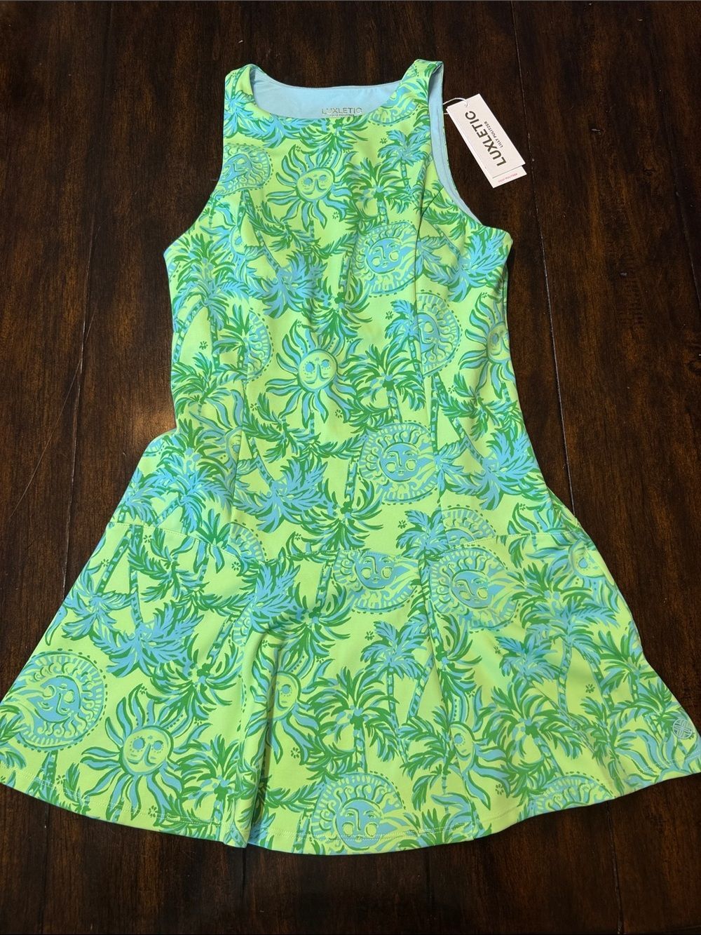 Lilly Pulitzer Neon Green & Aqua Tropical Sun Palm Westley Active Dress UPF 50+